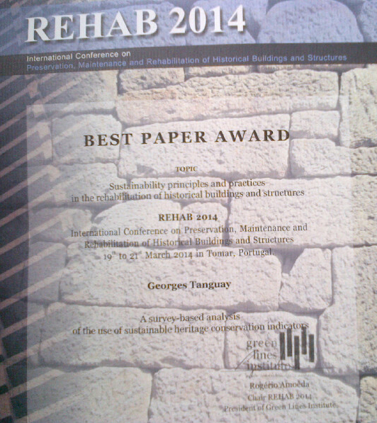 Best Paper Award attribué au professeur Georges A. Tanguay